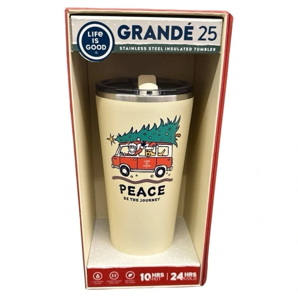 NEW Life is Good Peace be the Journey Stainless Steel‎ Tumbler with Straw
